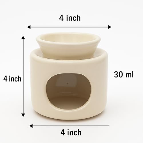 Image of Pure Source India Ceramic Oil Burner | Aroma Diffuser| Tealight Candle Holder for Essential Oils | Elegant Wax Melt Burner for Spa, Meditation & Diwali Decor | 30ml Capacity | 4 Inch