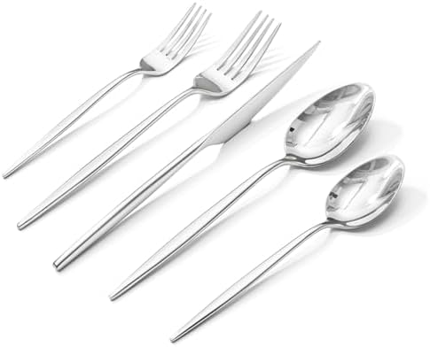KINGSTONE Silverware Set, 20-Piece Flatware Set Cutlery Set Premium 18/10 Stainless Steel, Tableware Include Forks Knives Spoons for Home Kitchen Restaurant Wedding, Dishwasher Safe KINGSTONE Silverware Set, 20-Piece Flatware Set Cutlery Set Premium 18/10 Stainless Steel, Tableware Include Forks Knives Spoons for Home Kitchen Restaurant Wedding, Dishwasher Safe