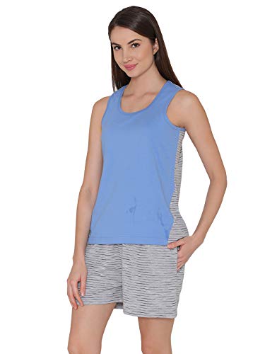 Image of Clovia Women's Cotton Rich Striped Sleeveless Top & Shorts