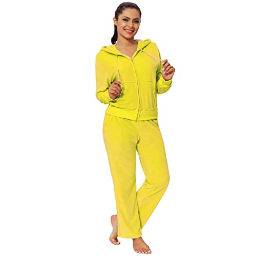 Minanuo Velour Cute Winter Tracksuit For Women Set 2 Pieces Joggers Loungewear Outfits Yellow Long Sleeve Jogging Sweatsuits Set Soft Sport Sweat Suits Pants(Yellow 06,M) #TOP1