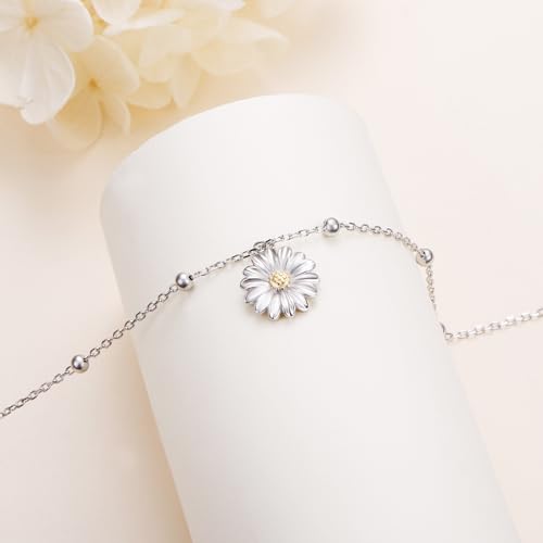 Image of FLYOW S925 Sterling Silver Anklet for Women Summer Boho Beach Charm Adjustable Foot Ankle Bracelet Jewelry Birthday Gift