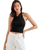 SUUKSESS Women Halter Backless Tank Tops Sexy Cowl Neck Summer Going Out Tops Sleeveless Camisole Top (Black,S)