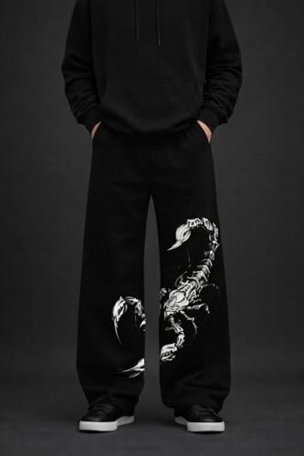 Image of Men's Printed Baggy Pants, Relaxed Fit Cotton Lower, Mid Rise Elastic Waist Joggers with Graphic Design, Casual Wear for Gym, Lounge & Street Style