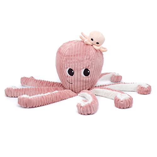 Les PTIPOTOS by Les DEGLINGOS - Peluche Maman Bebe - Toute Douce - Cadeau Naissance - FILOU LA Pieuvre Maman & Bebe - 45CM - Rose