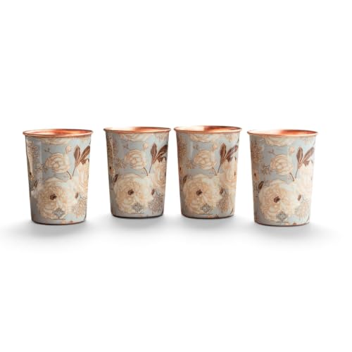 Image of INDIAN ART VILLA Copper Gold Print Design Glass - 275 ML, Ayurvedic Copper Drinkware for Daily Use, Elegant Handcrafted Water Glass for Home, Office, and Gifting, Set of 4