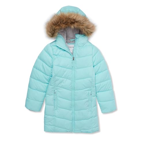 Lands' End Girls Fleece Lined Parka Medium Aqua Splash