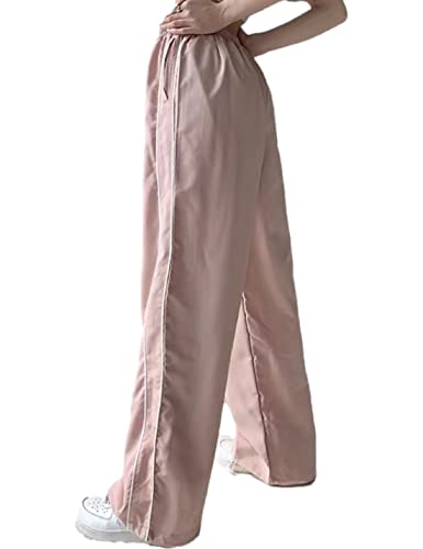 Womens Parachute Pants Wide Leg Baggy Pants Y2K Elastic Waist Jogger Sweatpants Track Pants Streetwear