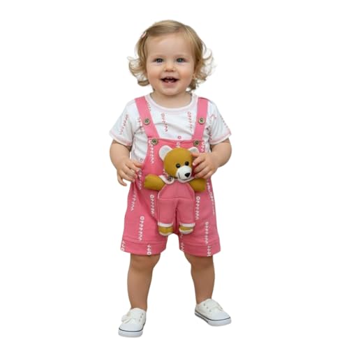 Image of A.T.U.N. (ALL THINGS UBER NICE) Baby Girls Cotton Denim Dungaree Set with 3D Teddy Bear Design |Printed T-Shirt with Adjustable Straps | Stylish & Comfortable Daily Outfit for Baby Unisex