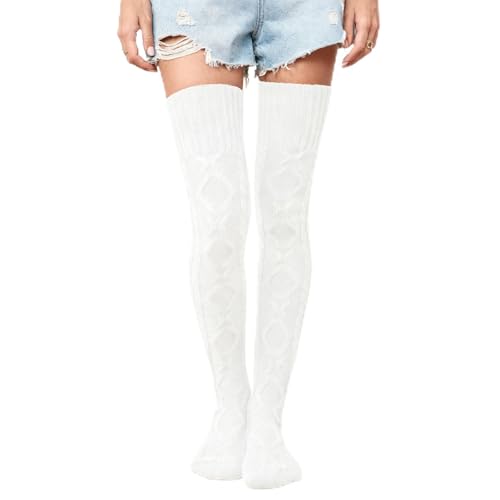 Image of YELAIVP Women's Thigh High Socks - Extra Long Cable Knit Over the Knee Socks and Leg Warmers