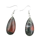 Blood Stone Drop Earrings For Women,Natural Stone Handmade Drop Shape Pendant Earring,Personality Charm Jewelry Exaggerated Gift, Creative Jewelry Girls Wedding Party Daily Wear,Gray,48Mmx15Mm