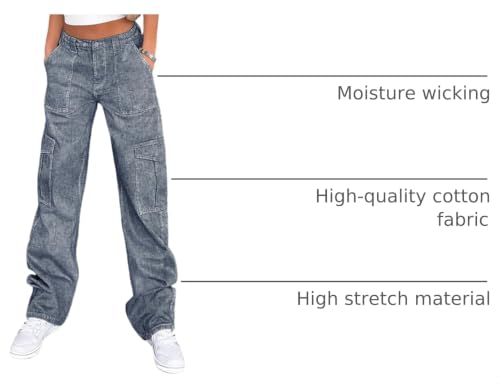 Image of Lepunuo Cargo Pants for Women High Waisted Casual Pants Baggy Stretchy Wide Leg Y2K Streetwear with 6 Pockets