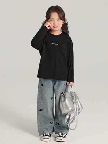 Image of 2026 Premium Girls Long Sleeve Crew Neck T-Shirt, Cotton Blend, Buding Kids Print, Casual Style