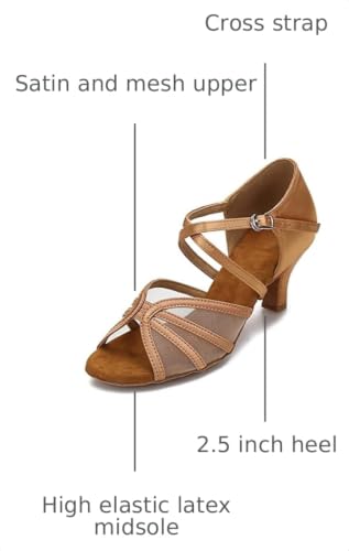 Image of Women's Ballroom Dance Shoes Latin Salsa Dancing Shoes Cross Strap 2.5inch Heel 3inch Heel ZB04
