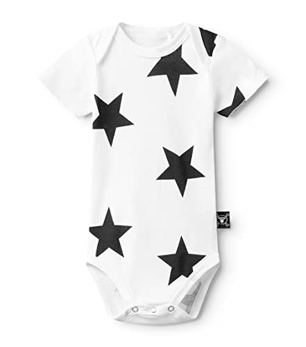 Image of NUNUNU Baby Short Sleeve Onesie Bodysuit, 100% Cotton, Unisex for Infant Girls and Boys, Star -White, 6-12 Months