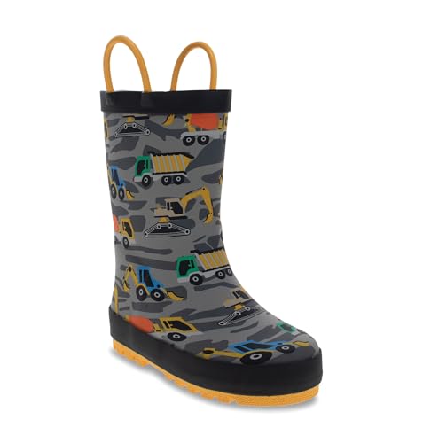 Western Chief Boys Waterproof Printed Rain Boot with Easy Pull on Handles - Construction, 11 M US Little Kid