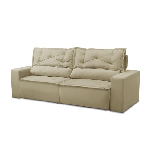 Sofá Retrátil e Reclinável 2 lugares com Molas 1,50m Livia Suede Bege Adonai Estofados