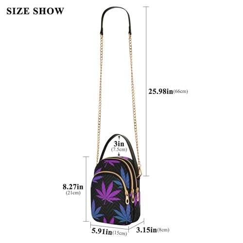 Purple Blue Gradient Leaves Black Shoulder Handbags for Women Cute Animal Chain Strap Phone Wallet Handbag Quilted Ladies Tote Crossbody Satchel3