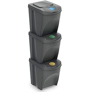 Guaranteed4less 3 x 25L Recycle Bins Food Stackable Waste Recycling Kitchen Garden Dustbin Lids
