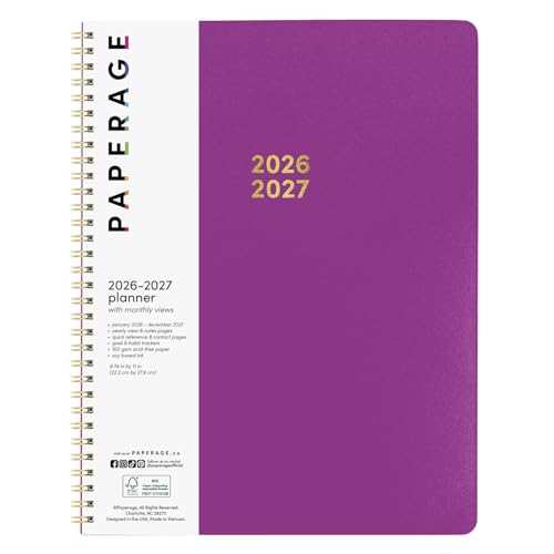 PAPERAGE 2 Year Monthly & Yearly Planner, 24 Months (January 2026 - December 2027), 8.5 in x 11 in, Spiral Bound 2026-2027 Planner with Monthly & Yearly Views, Note Pages & Trackers - Raspberry PAPERAGE 2 Year Monthly & Yearly Planner, 24 Months (January 2026 - December 2027), 8.5 in x 11 in, Spiral Bound 2026-2027 Planner with Monthly & Yearly Views, Note Pages & Trackers - Raspberry