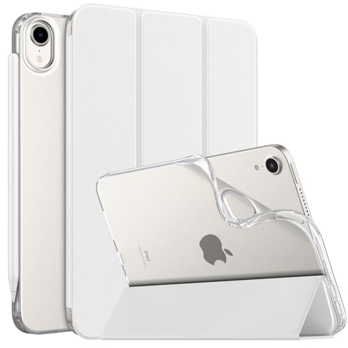 MoKo Case Fit New iPad Mini 6 2021 (6th Generation 8.3 inch), Soft TPU Translucent Frosted Back Cover Slim Smart Shell Stand Folio Case for iPad Mini, Auto Wake/Sleep, White