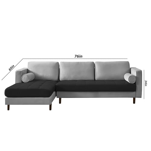 Image of Lezra LHS 4 Seater L Shape Sofa Set for Living Room (Black Grey Fabric) Premium Fabric Sofa