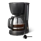 Amazon Basics Filter Coffee Machine with LED Indicator, 10-Cup Capacity Coffee Maker, 1.25L, 1000 W, Glass Carafe, Black