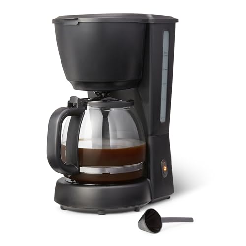 Amazon Basics Filter Coffee Machine with LED Indicator, 10-Cup Capacity Coffee Maker, 1.25L, 1000 W, Glass Carafe, Black