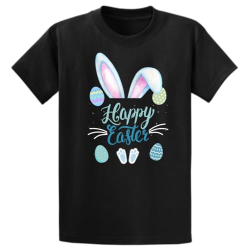 Second Ave Baby/Children's Kids Blue Ears Easter Bunny Rabbit Black T-Shirt T Shirt for Boys or Girls (UK, Age, 7 Years, 8 Years, Regular)