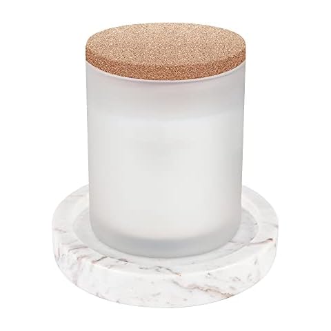 WORHE Candle Holders Italy Premium Natural Marble Pillar Candle Holder for Jar Pillar Candles Large Round Coaster Plate Candle Tray Centerpiece for Wedding Dining Table Home Décor White (ZT011) Cover