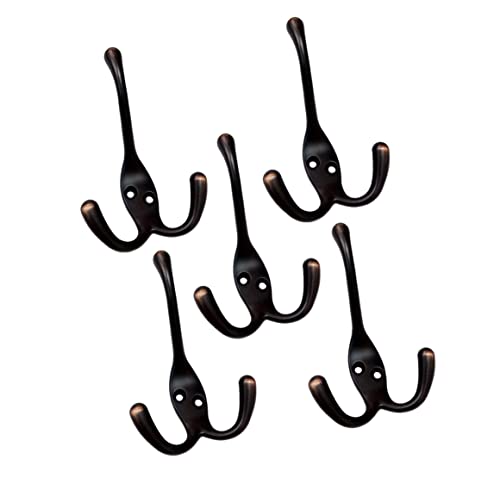 QCAA Premium Quality Coat Hat Hook Three Prongs Hook, 4", Zinc Die Cast, ORB(Oil-Rubbed Bronze), Made in Taiwan, 5 Pack