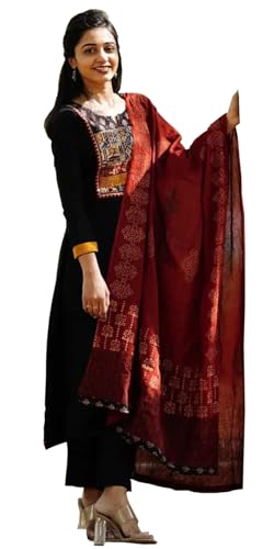 Image of ANNI Designer Women's Rayon Viscose Straight Kurta Set with Pant and Dupatta | Stylish Long Kurti Dress for Festive, Party, and Ethnic Wear