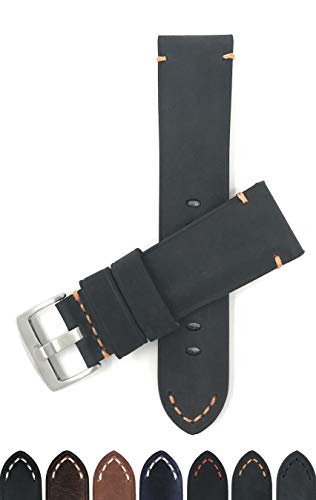 20mm - 24mmABe[WvohXgbvA{vAubNAuEA^&u[AzCgXeb`AXeXobN 22MM Black/Orange Stitch