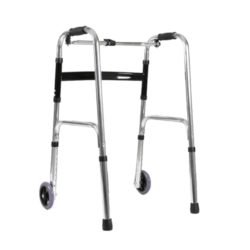 NEWFUN Déambulateur Pliable,Réglable En Hauteur avec 2 roues et 2 embouts,Eambulateur d Interieur,Légère,Pouvant Supporter Jusqu'à 180 Kg,En aluminium Pliable