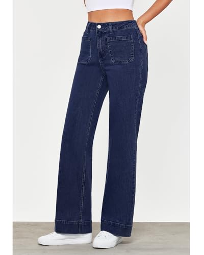 GRAPENT Wide Leg Jeans for Women High Waisted Flare Trendy Stretchy Denim Pants Duo Pockets Trouser Jeans3