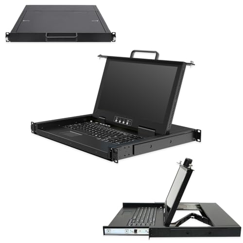 Image of 4 Port Rack Mount KVM Console w /15.6 inch 1080P Rackmount Monitor, 1U HDMI KVM Switch Drawer + Keyboard + Touchpad + 4 USB HDMI KVM Cable, OSD Hotkey Button Switching for Shallow Depth 24 inch Network Cabinet