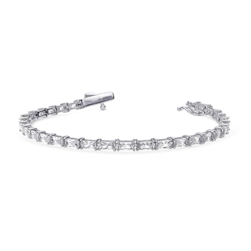 BERRICLE Sterling Silver Baguette Cut Cubic Zirconia CZ Statement Tennis Bracelet for Women, Rhodium Plated3