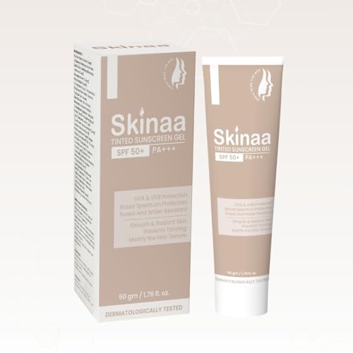 Image of Tinted Sunscreen SPF 50+ PA+++ Gel | Lightweight Hydrating Tinted Sun Screen for Oily Skin | Broad Spectrum UVA /UVB Protection | Non-Sticky | For All Skin Types (50gm, Pack of 2)