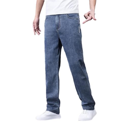 Men's Ultra Thin Baggy Jeans Lyocell Soft Fabric Casual Straight Stretch Vintage Denim Trousers