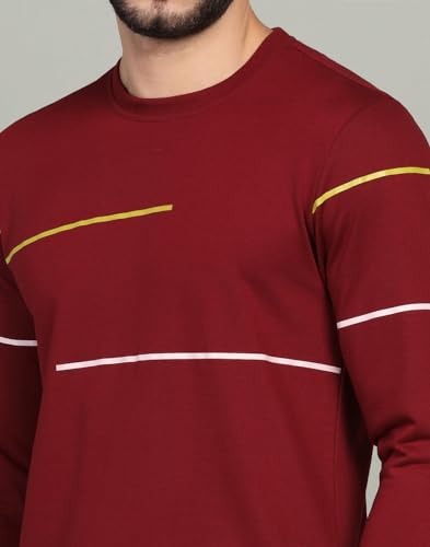 Image of INKKR Striped Men's Round Neck Maroon Full Sleeve T-Shirt