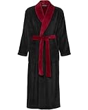 Alexander Del Rossa Long Mens Robe Full Length Big and Tall Bathrobe for Men, Mens Bath Robes Black with Burgundy Medium (A0124BKBMD)