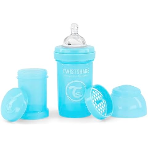 Twistshake Anti Colic Baby Bottles - Premium 180ml/6oz Bottles with 100ml Milk Storage Container for a Comfortable Feeding Experience for Baby Care - Pastel Blue Cover