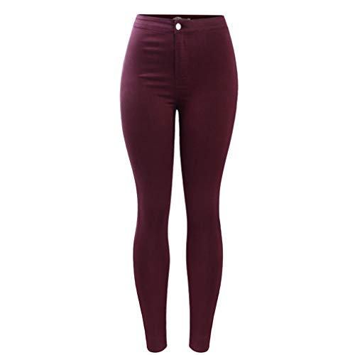 freelove Women`s Burgundy Elastic Denim Jean Pants Trousers Skinny