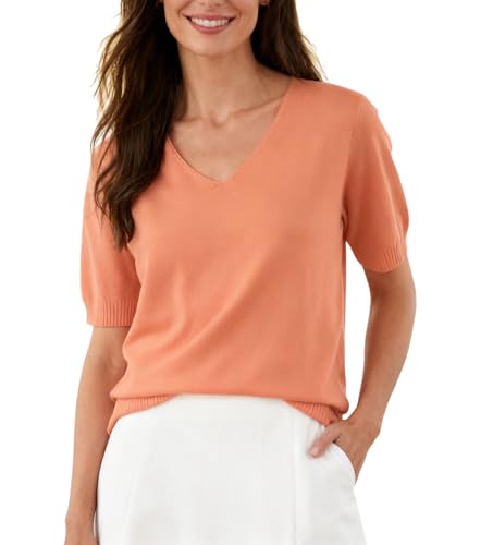 Image of SANGTREE Women's Short Sleeve Sweaters V Neck Casual Knit Pullover Tops | Perfect as a lightweight sweater for spring /summer or as a layering piece. Ideal for office, daily, holiday, home etc