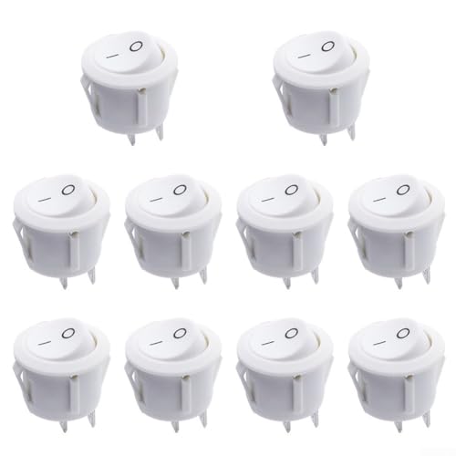 10 Stück runde Wippschalter, 12 V, SPST, Wohnmobil, zuverlässig und effizient (weiß)