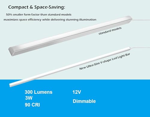 Dimmable Under Cupboard Lighting Kit - 4pcs 30cm V-Shape Ultra Slim LED Light Bars for Showcase Shelf Low Profile Seamless Illumination - 1200lm, 12W - Warm White 3000K - UK Plug - Cosy Home Interiors Dimmable Under Cupboard Lighting Kit - 4pcs 30cm V-Shape Ultra Slim LED Light Bars for Showcase Shelf Low Profile Seamless Illumination - 1200lm, 12W - Warm White 3000K - UK Plug - Image 5