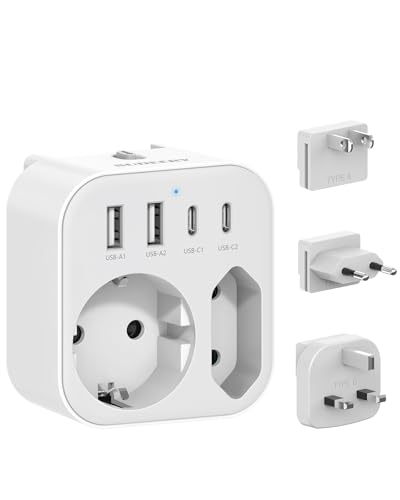 Adaptador universal, Adaptador de enchufe con USB C, Adaptador de enchufe internacional, Alimentación para Japón, Europa, Inglaterra