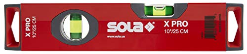 Image of SOLA LSX10 X PRO Aluminum Box Profile Spirit Level with 2 60% Magnified Vials, 10-Inch, Red