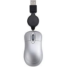 Mini USB Wired Mouse Retractable Cable Tiny Small Mouse 1600 DPI Optical Compact Travel Mice for Windows 98 2000 XP Vista Ve Silver, 285982A1