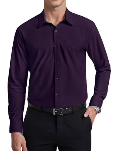 Enlision Chemise Homme Manches Longues Extensible Coupe Classique avec Boutons Chemise sans Repassage pour Affaires Mariage Bureau Formel avec Poche Violet XL
