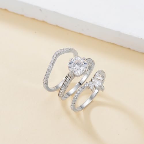 Sterling Silver 3PC Bridal Ring Sets for Women Center 2 Carat (ctw) Cushion Cut Engagement Ring Sets for Her4